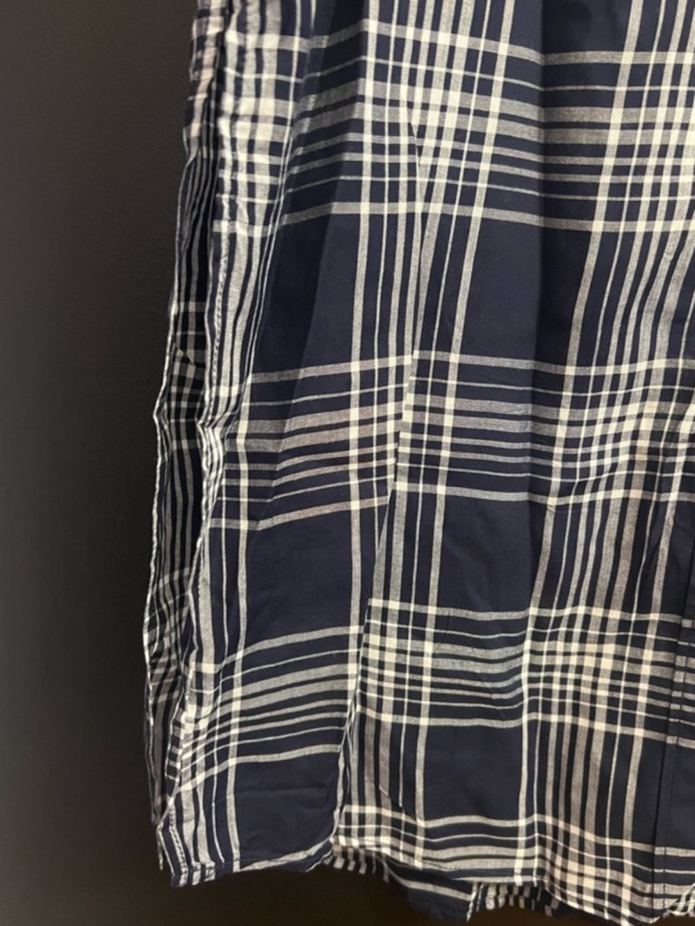 EXPRESS Button-Front Navy & White Plaid Shirt Dress - Picture 3 of 6